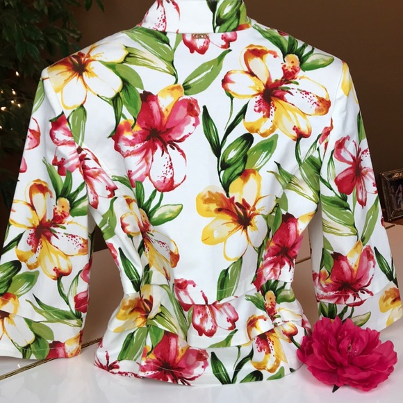 ST. JOHN SPORT BY MARIE GRAY WHITE FLORAL JACKET S - Picture 11 of 16